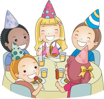 Cartoon Of Children At A Birthday Party   Royalty Free Clipart Picture