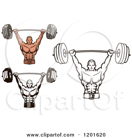 Clipart Of Male Bodybuilders Lifting Barbell Weights   Royalty Free    