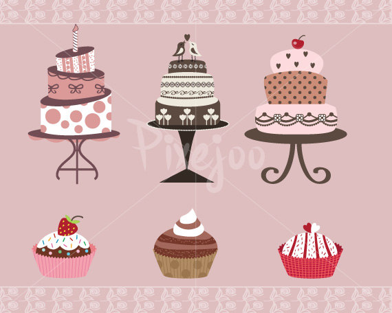 Cute Printable Cakes And Cupcakes Clipart Wedding Cake Birthday Cake
