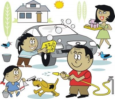 Family Cleaning Together Clipart Family Washing Car Cartoon