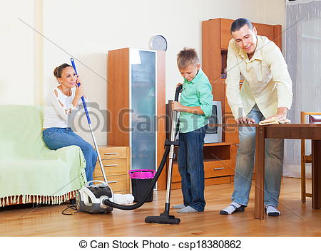 Family Cleaning Together Clipart Stock Photo   Ordinary Family