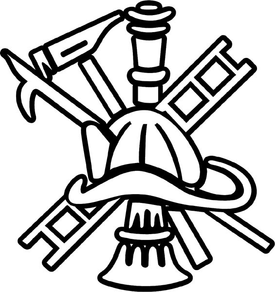 Fire Helmet And Other Fire Utensils Coloring Page