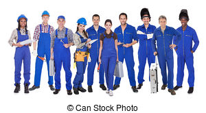 Group Of Industrial Workers Standing Over White Background