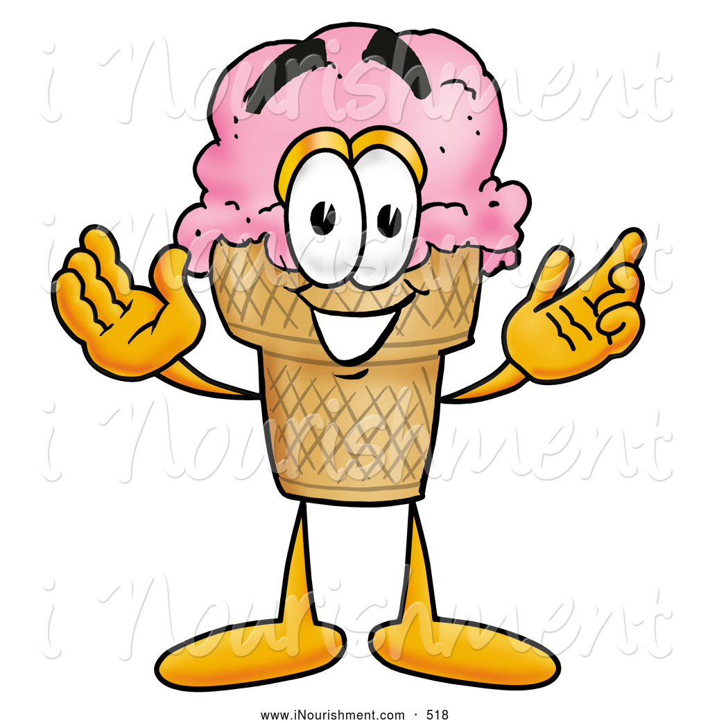 Ice Cream Cone Mascot Cartoon Character With Weling Open Arms