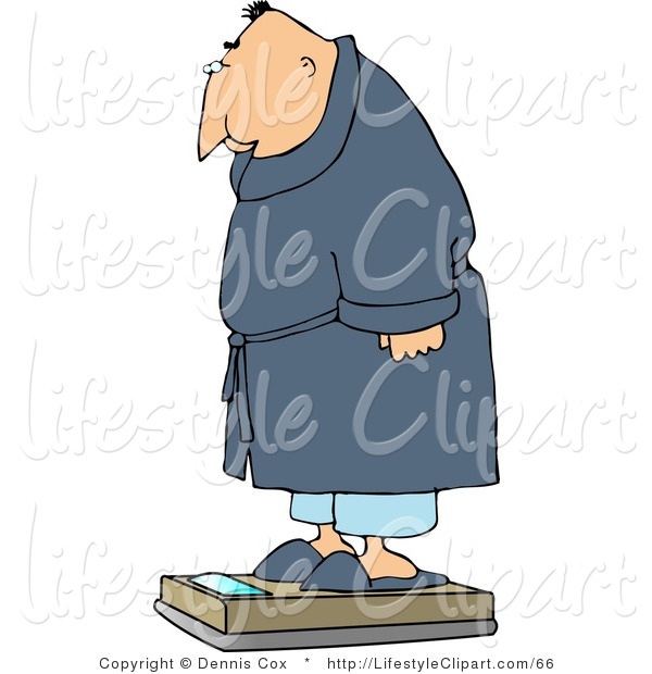 Lifestyle Clipart Of A Heavy Man Measuring His Weight On A Standard