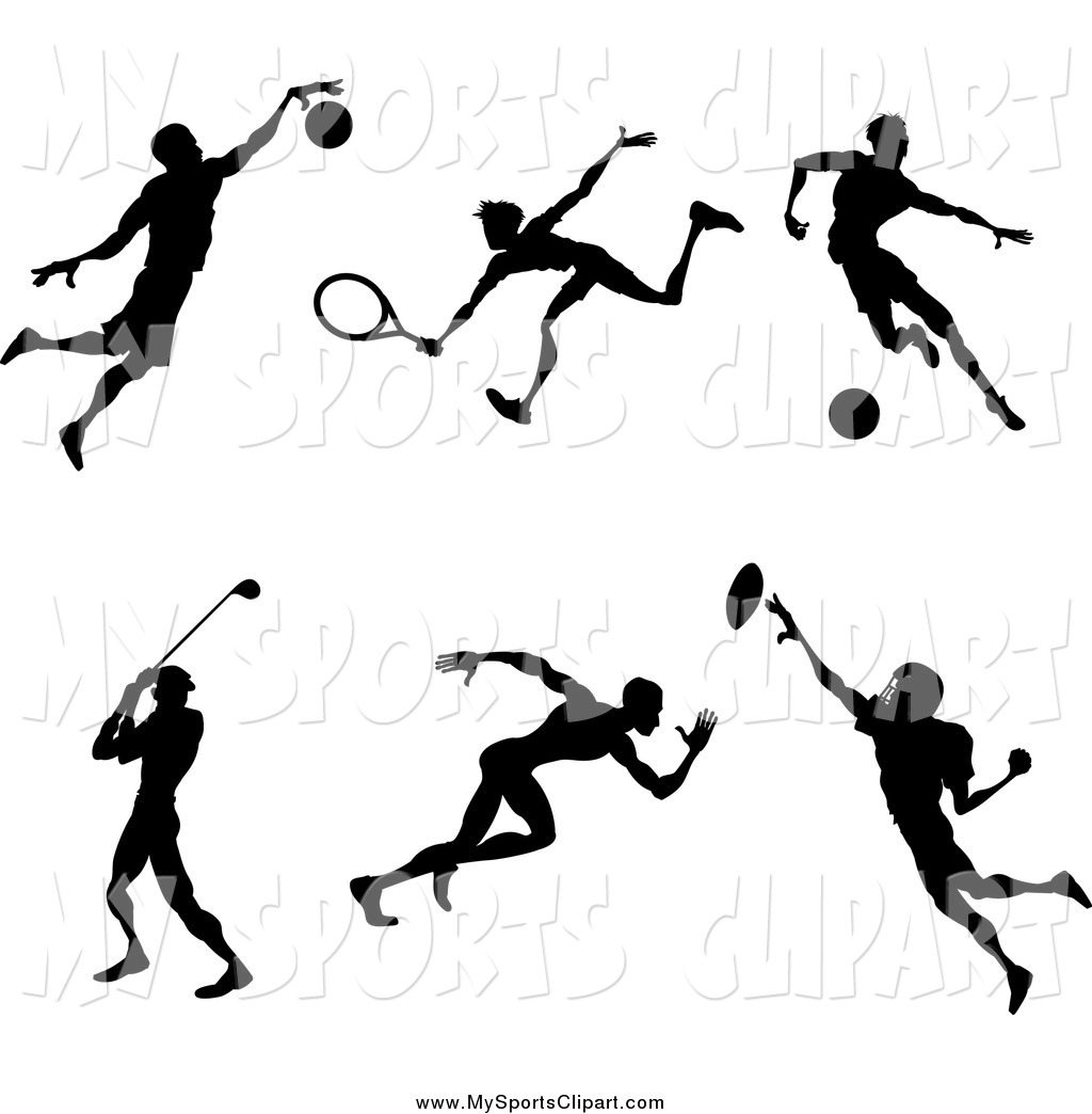 Male Athletes Playing Basketball Tennis Soccer Golf Running