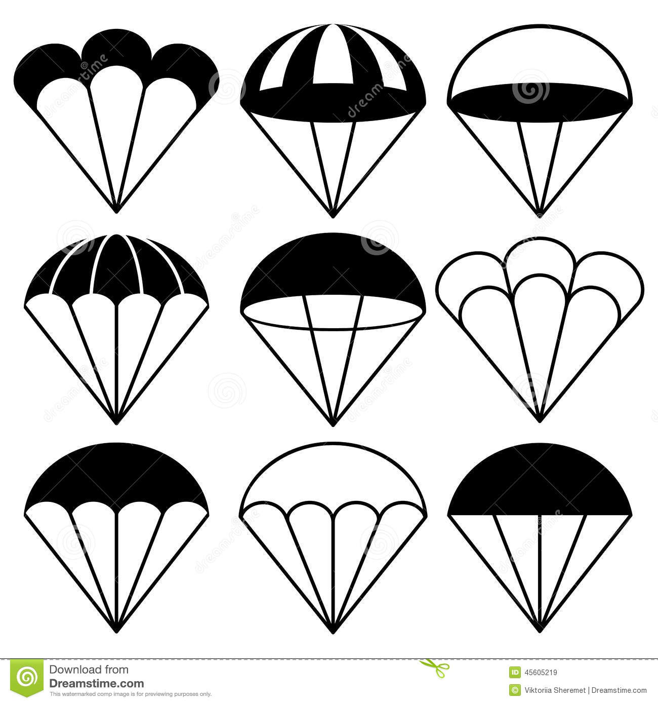 Parachute Icons Set Vector Illustration Black And White Version