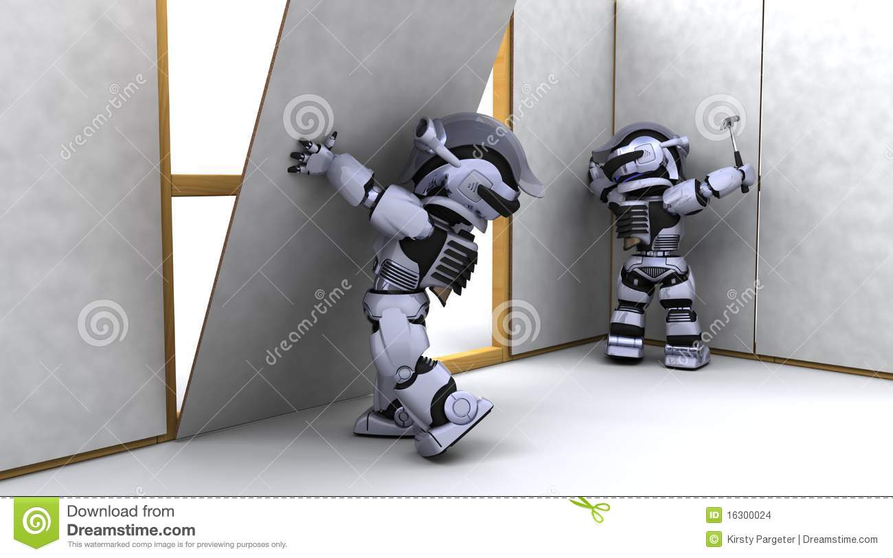 Robot Contractor Building A Drywall Stock Images   Image  16300024