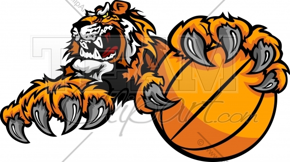 Tiger Basketball Clipart Mascot With Claws On A Basketball Vector