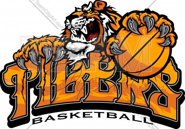 Tiger Basketball Logo   Tigers Mascot With Basketball Text Vector