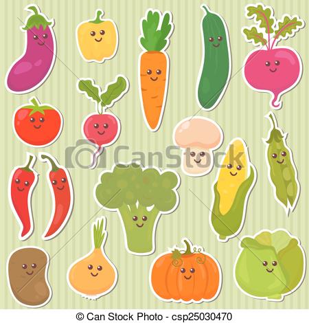 Vector   Cute Vegetables Healthy Food   Stock Illustration Royalty