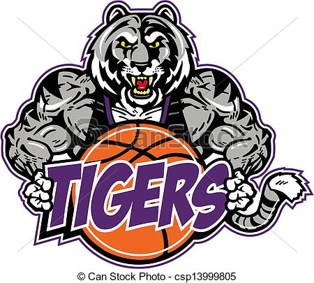 Vector   Muscular Tiger With Basketball   Stock Illustration Royalty