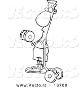 Vector Of A Cartoon Flimsy Armed Man Lifting Weights   Coloring Page