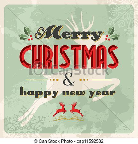 Vectors Of Merry Christmas And Happy New Year Vintage Postcard   Merry    