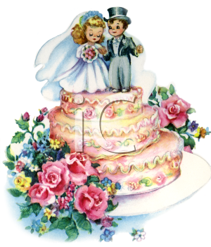 Vintage Wedding Bride And Groom Topper On A Wedding Cake Clipart Image