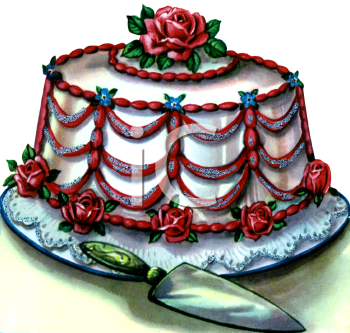 Vintage Wedding Cake With Red Roses   Royalty Free Clipart Image
