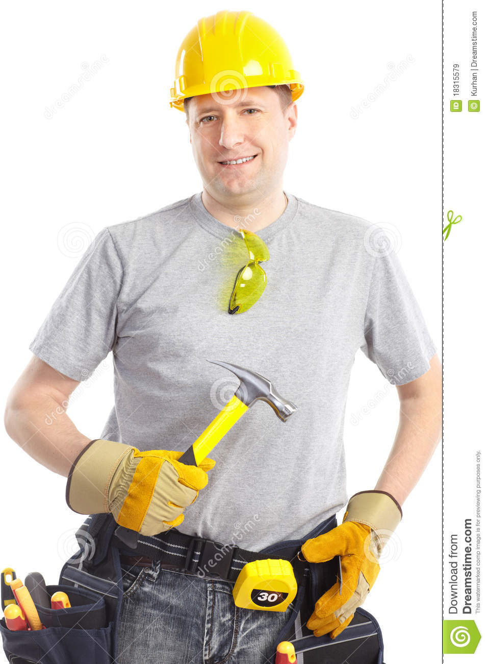Young Handsome Contractor   Isolated Over White Background
