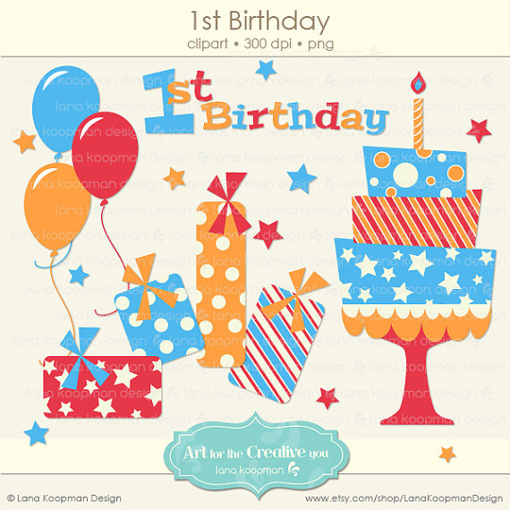1st Birthday Clipart Birthday Party Digital Clipart Boy Birthday    