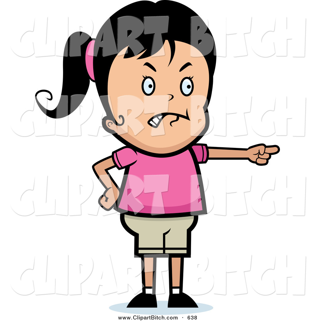 Clip Vector Cartoon Art Of A Mad Girl Pointing To The Right On White    