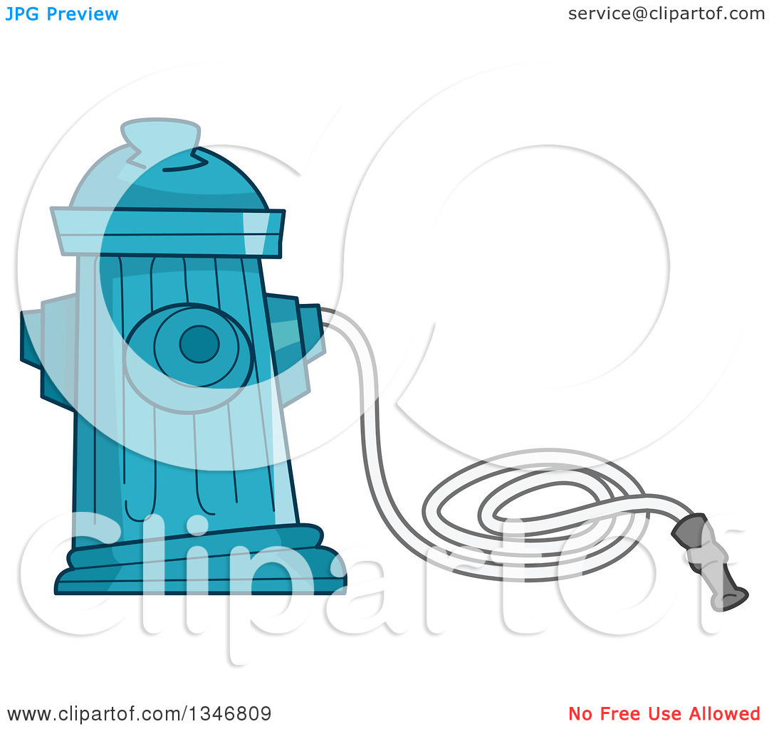 Clipart Of A Blue Fire Hydrant And Hose   Royalty Free Vector