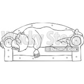 Clipart Outlined Santa Sleeping On A Couch   Royalty Free Vector