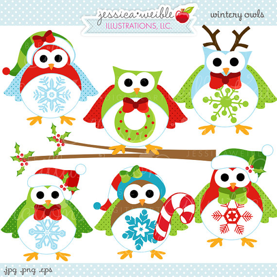 Cute Christmas Owl Clipart Wintery Owls Cute Digital