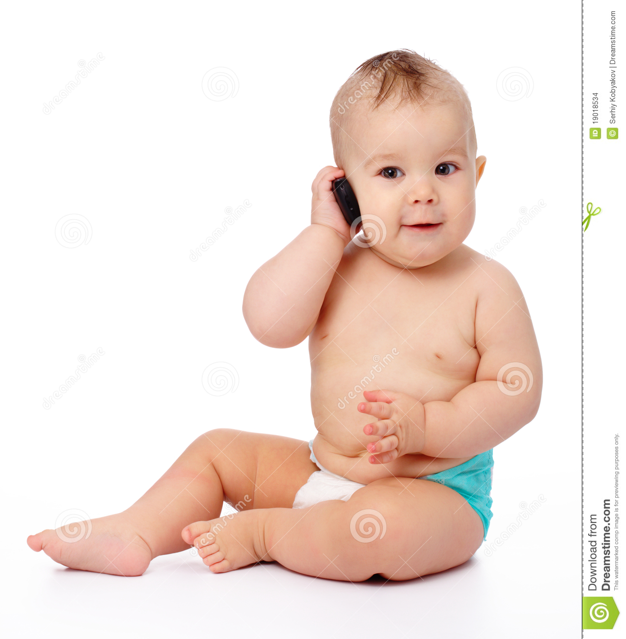 Cute Little Baby Is Talking On Cell Phone Stock Images   Image