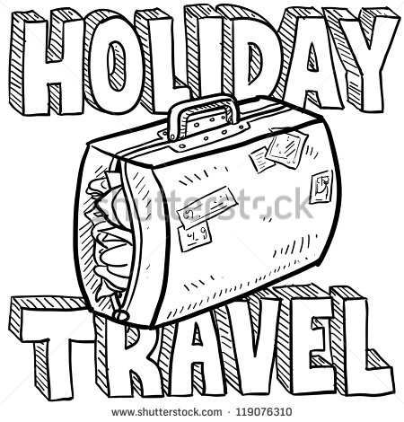 Doodle Style Holiday Travel Illustration With Overstuffed Suitcase And