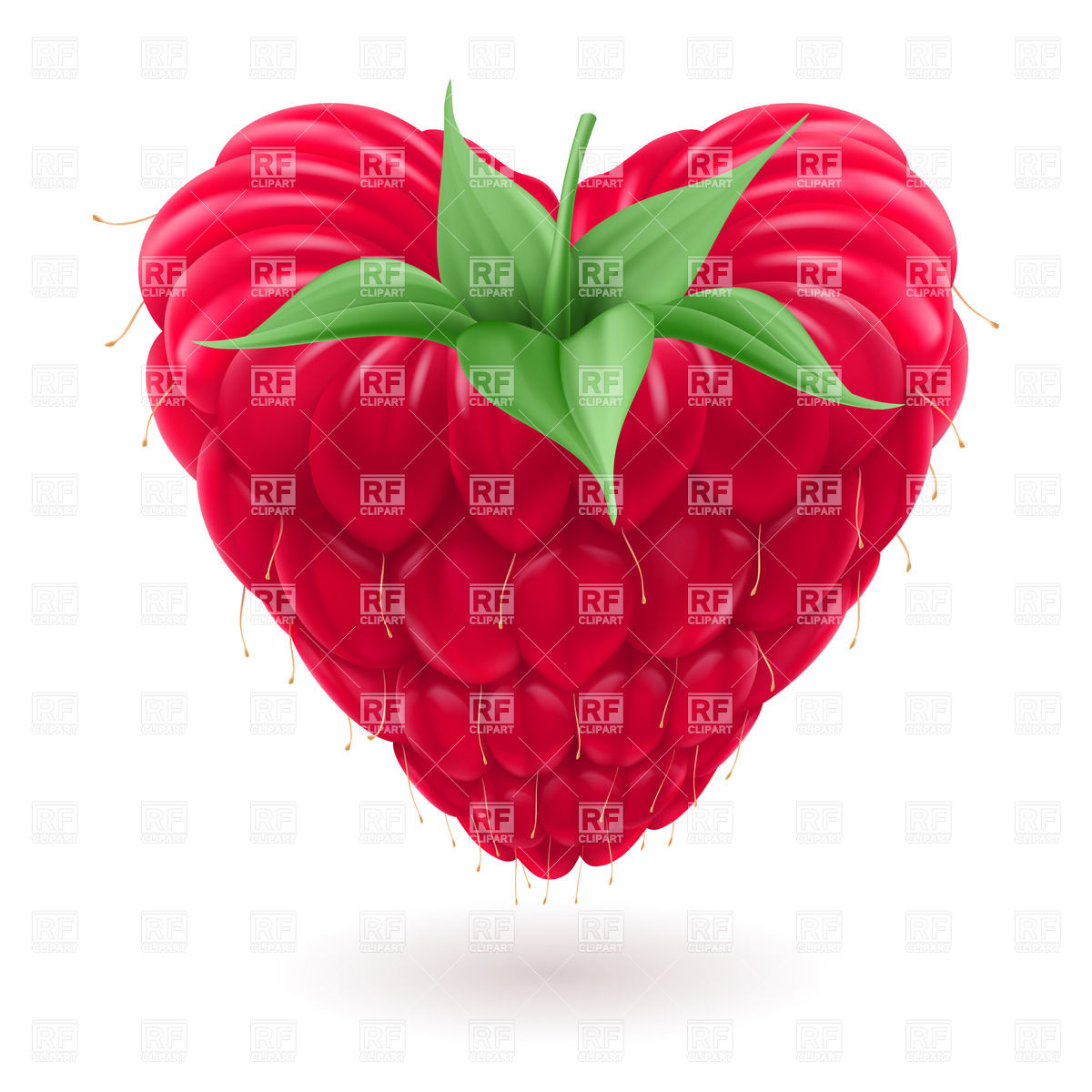 Fresh Raspberry With Green Leaves In The Shape Of Heart Download