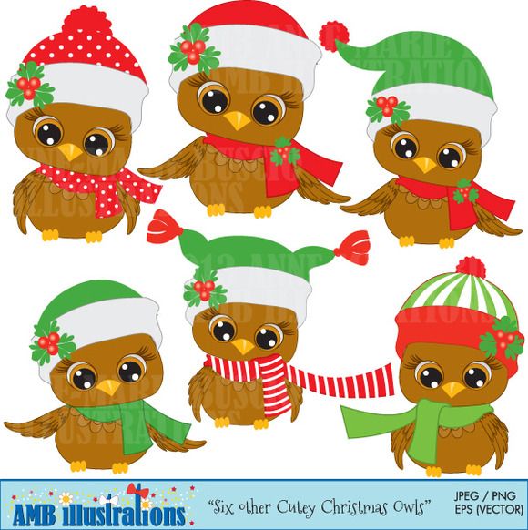 Just Released Six Cute Christmas Owls Clipart On Creative Market