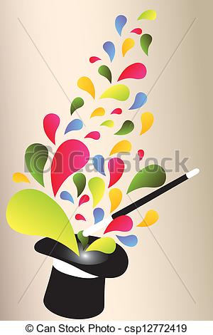 Magic Hat And Wand Sending Out Colorful Swirls   Eps10 Vector