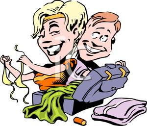 Of A Couple Packing For Vacation   Royalty Free Clipart Picture