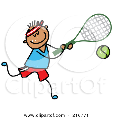Rf  Clipart Illustration Of A Childs Sketch Of A Boy Playing Tennis