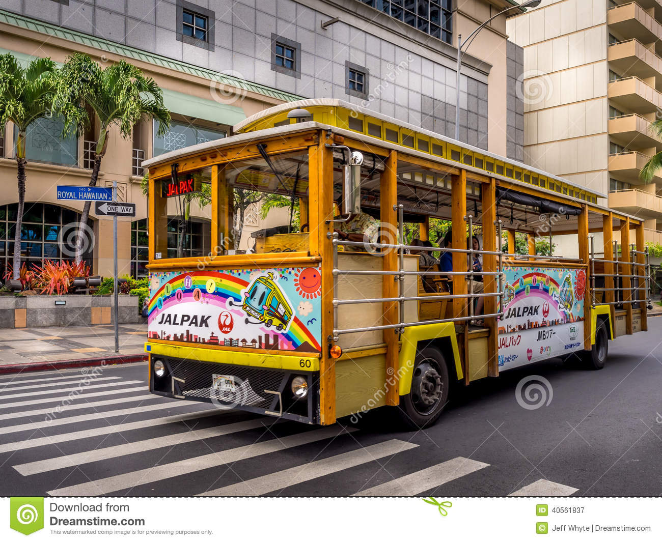Shuttle Bus That Takes Tourists Around Scenic Waikiki In Honolulu