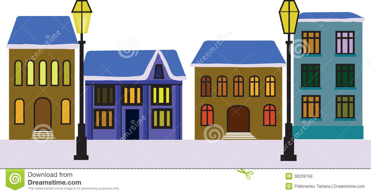 Street With Houses Clipart Winter Street Houses And