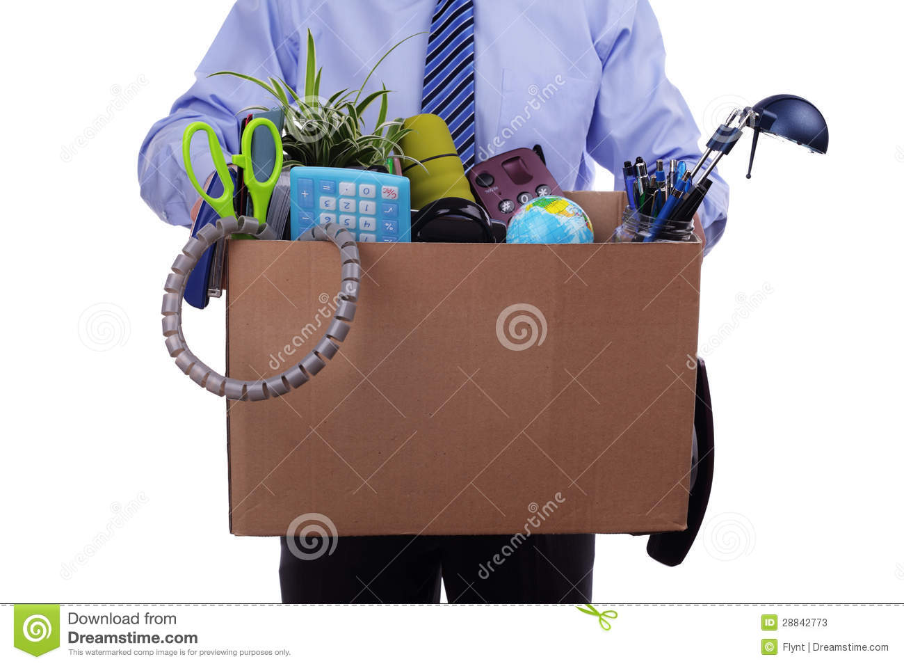 Unemployment Concept Fired Man With Personal Items In A Box
