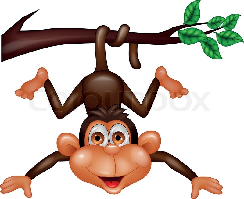 Vector Illustration Of Funny Monkey Cartoon Hanging On Tree Branch