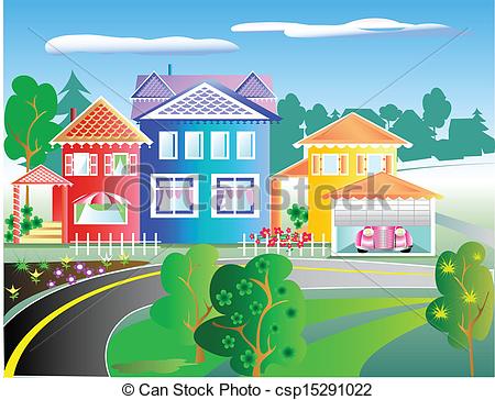 Vector Illustration Of Nostalgic Street With Houses Vector   Cartoon