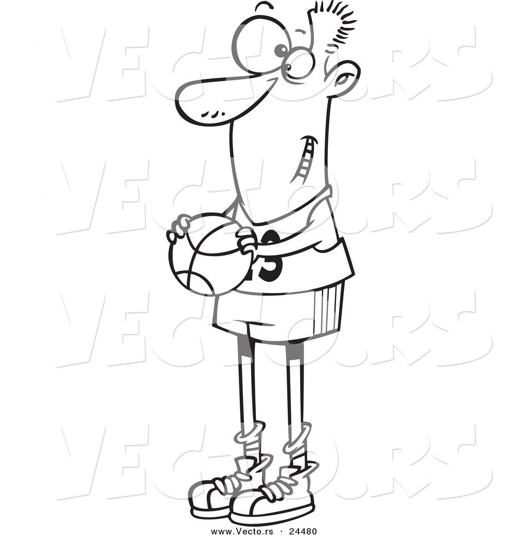 Vector Of A Cartoon Skinny Basketball Player Holding A Ball   Outlined    