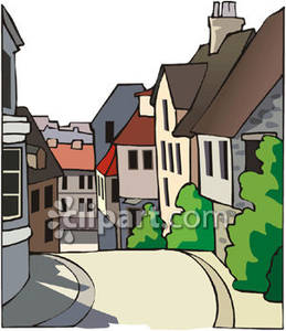 Village Street Lined With Houses Royalty Free Clipart Picture