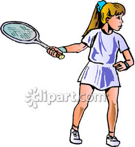 Young Girl Playing Tennis   Royalty Free Clipart Picture
