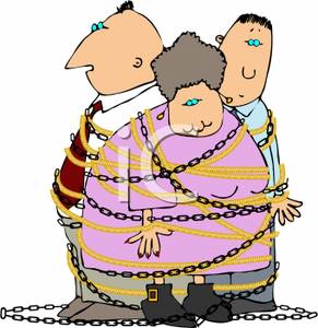     And Woman Tied Up In Rope And Chains   Royalty Free Clipart Picture