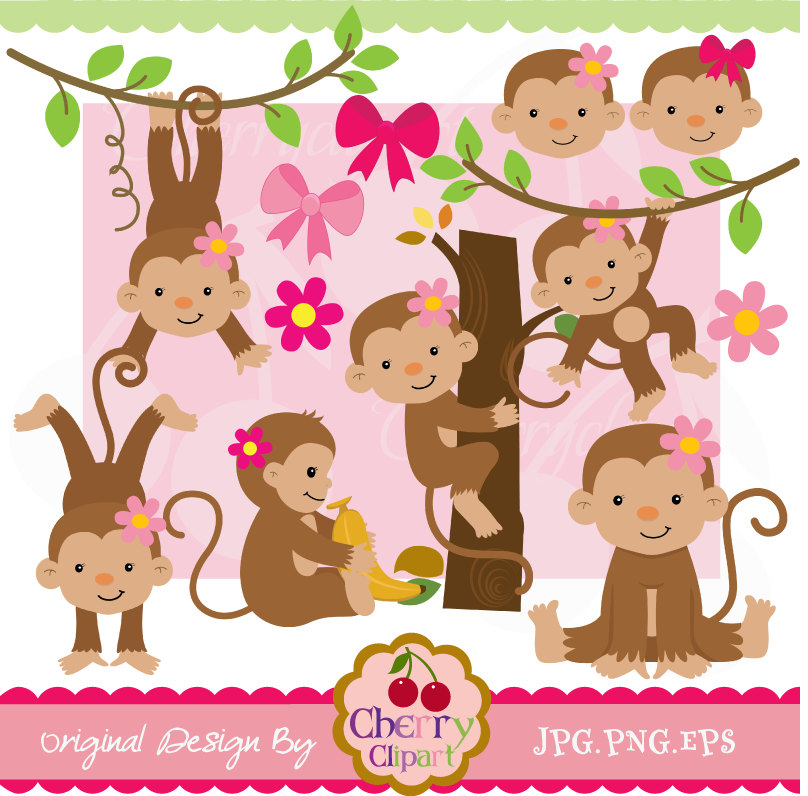 Baby Girl Monkey Clip Art Cute Girl Monkeys Digital