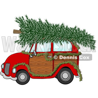 Car Decorated With A Garland And A Christmas Tree On The Roof   Djart