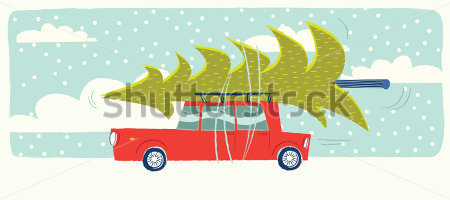 Car With A Christmas Tree On The Roof Stock Vector   Clipart Me