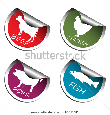 Chicken Pork And Fish Symbols On Each Sticker  Meat Stickers With