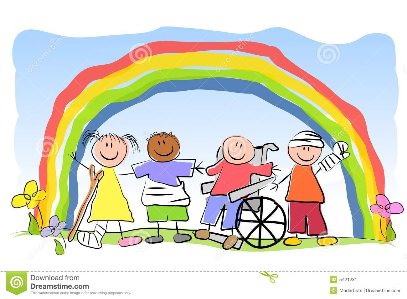 Clip Art Illustration Featuring A Group Of Kids Standing And Smiling