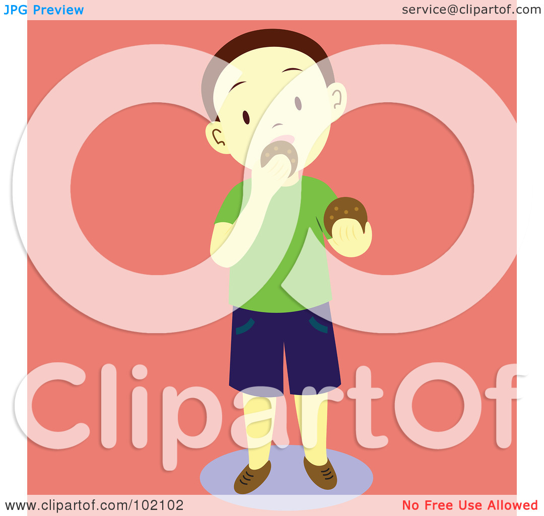 Clipart Illustration Of A Little Boy Standing And Eating Cookies By