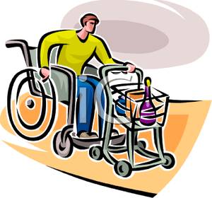 Clipart Image Of A Man In Wheelchair Pushing Shopping Cart