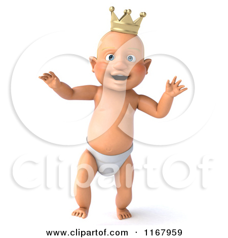 Clipart Of A 3d Caucasian Baby Boy King Walking   Royalty Free Cgi